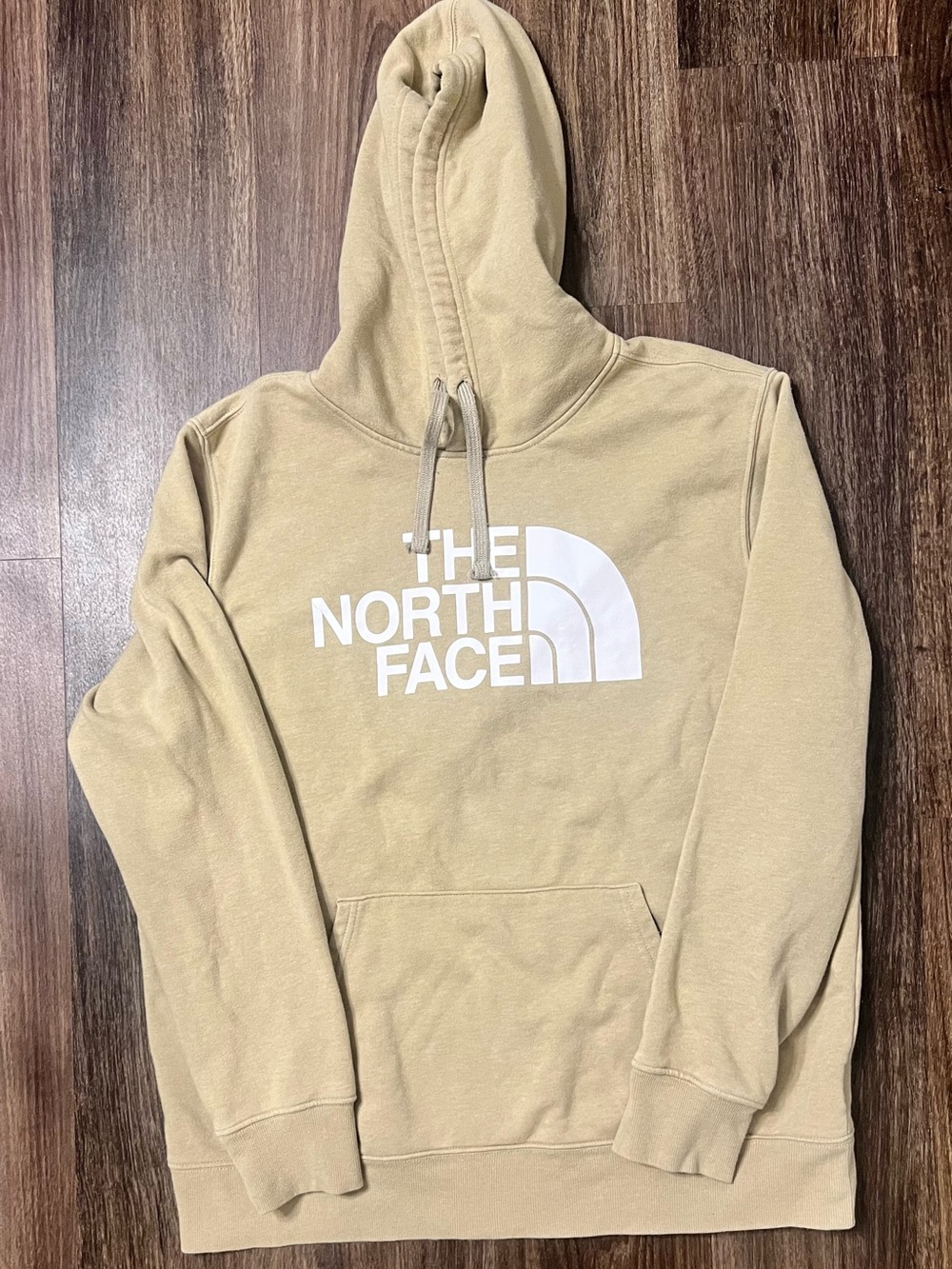 The North Face Men's Khaki Crewneck Hoodie with White Logo